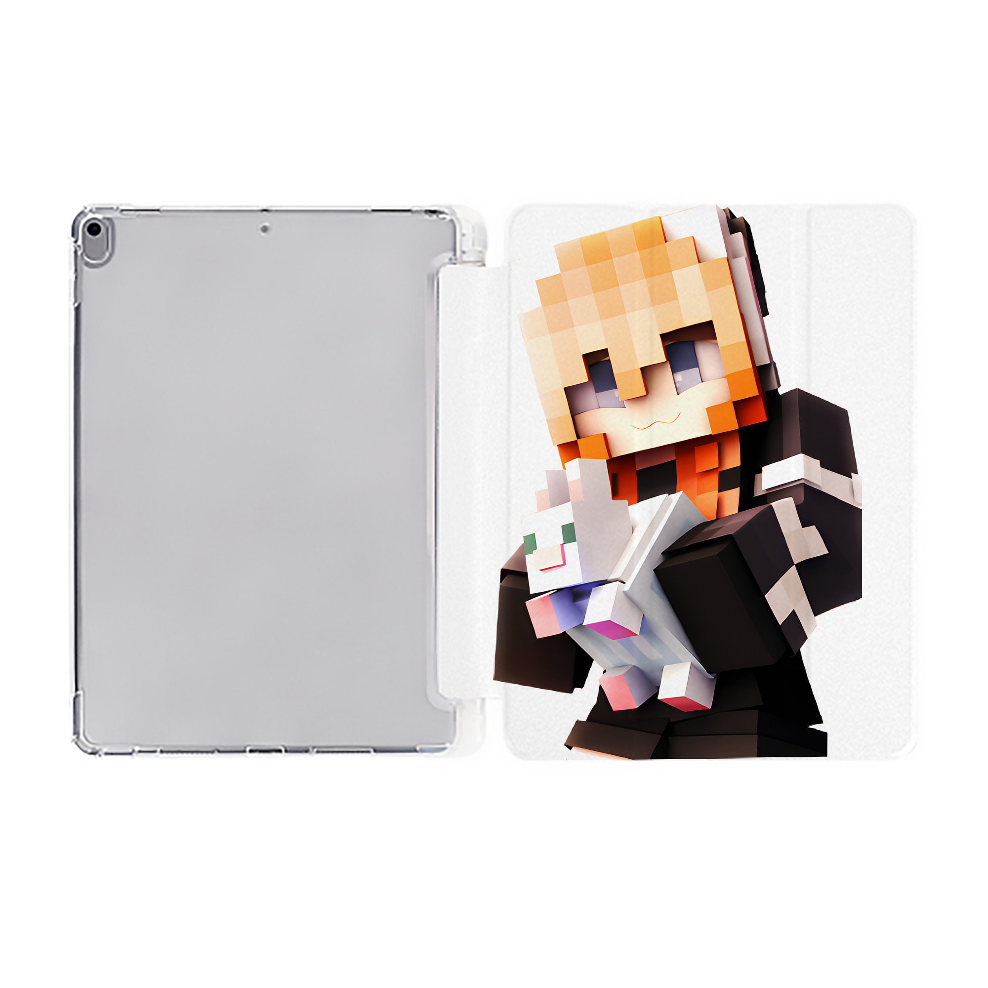 （画像用） マインクラフト ブロックの世界 Minecraft MC Block world IPad ケース ペン収納付き 三つ折りスタンド PUレザー×シリコン 対応機種9.5/10.5/10.9インチ